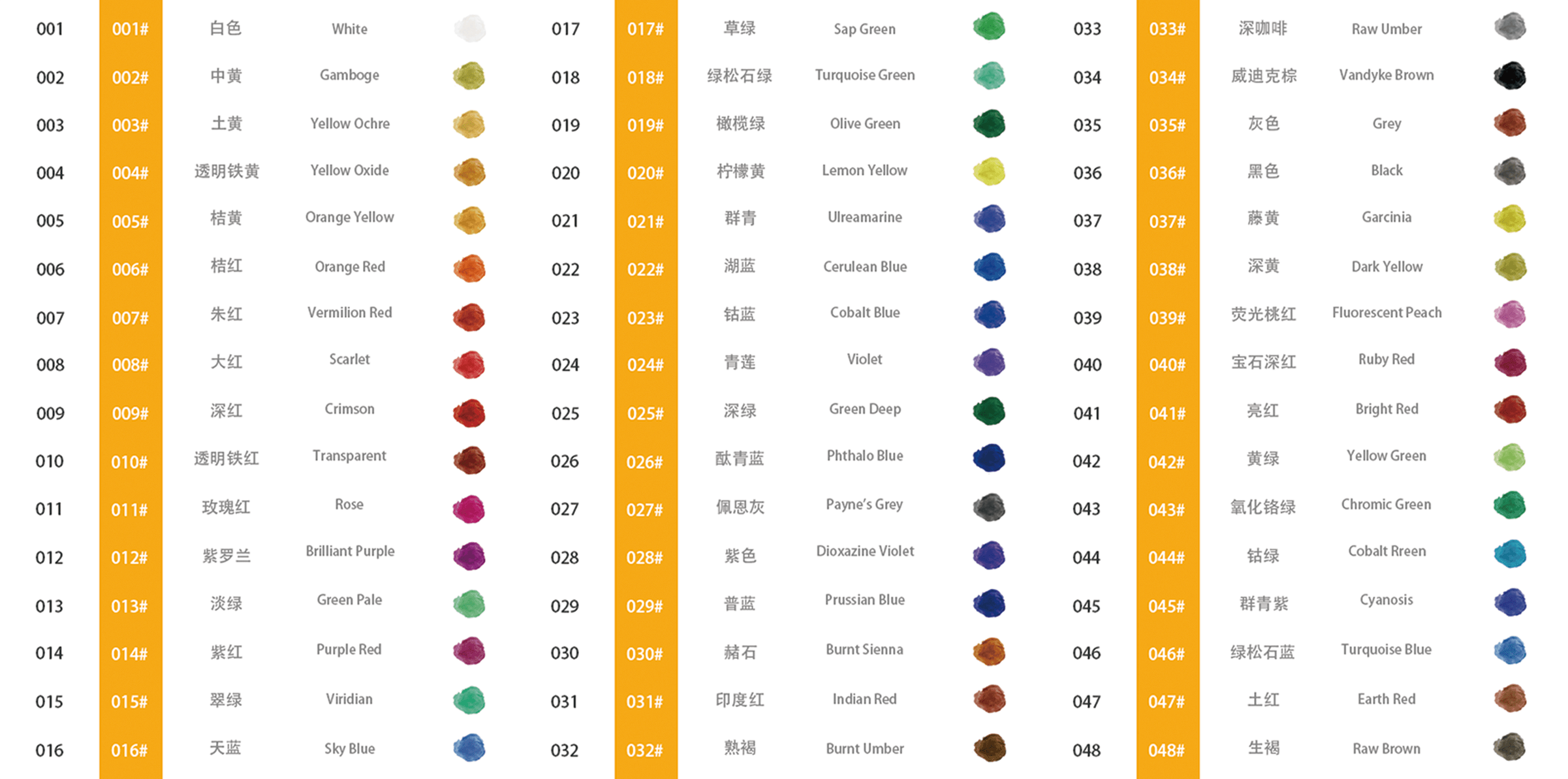 水彩片颜色表