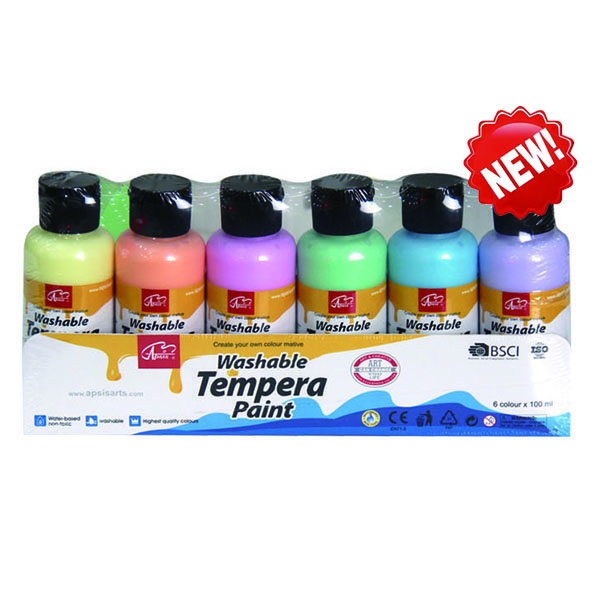 6colors*100ml tempera color in bottle with color label shrinking
