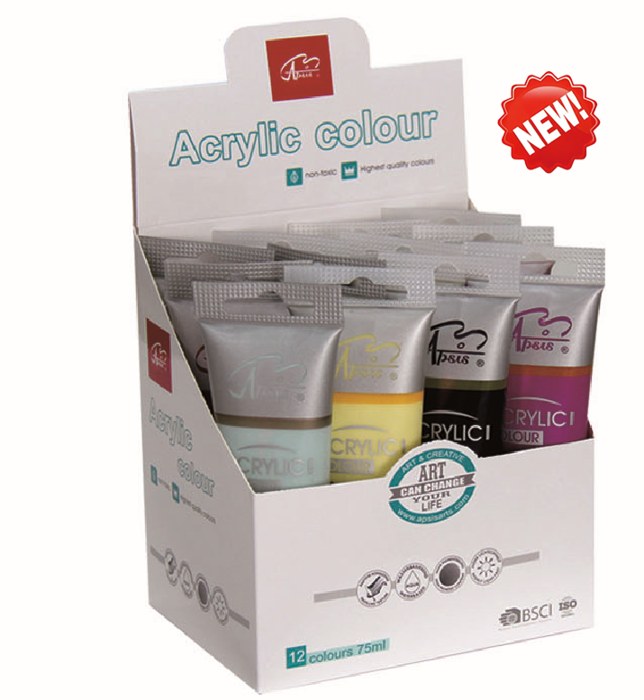 12colors*75ml acrylic color in tube with color box