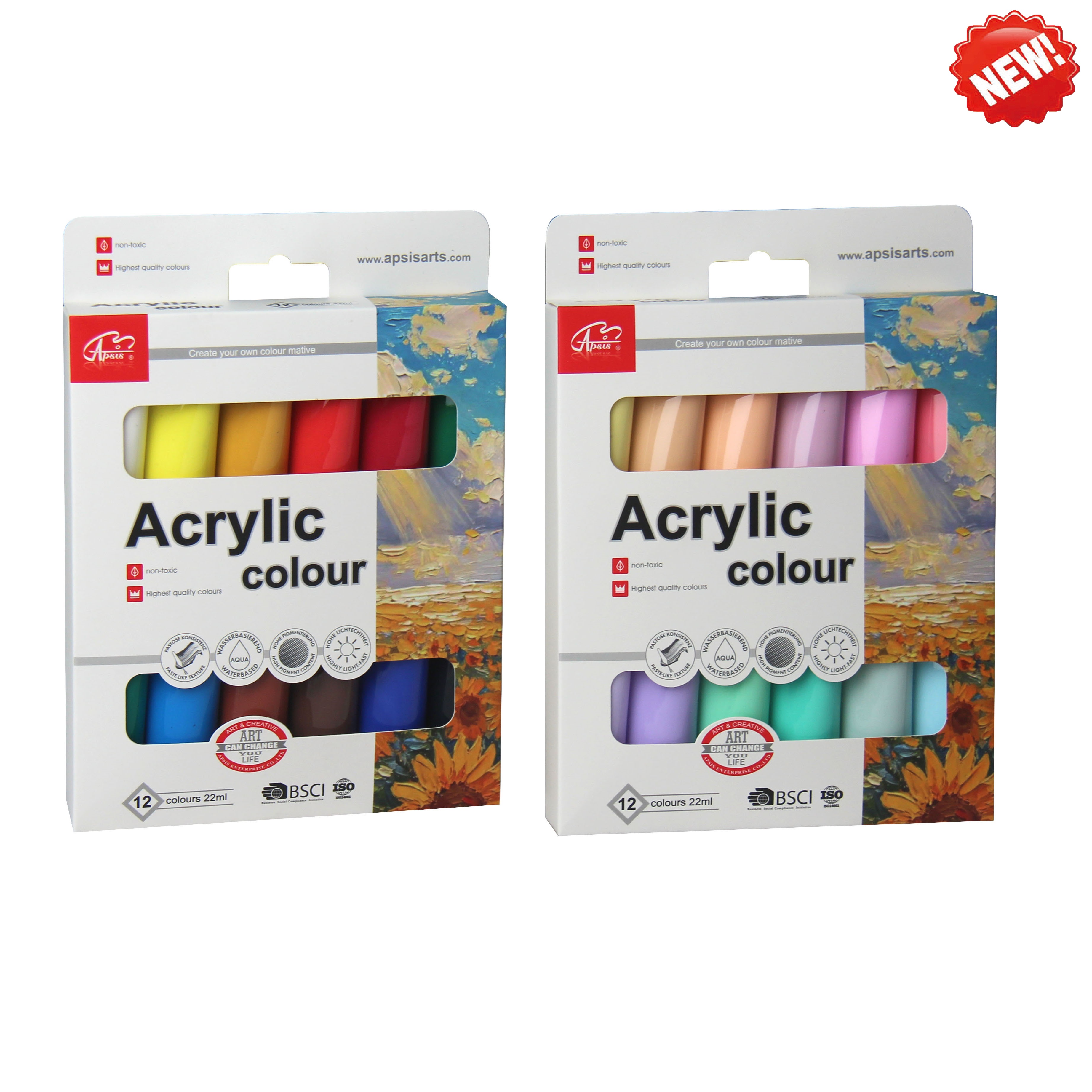 12colors*22ml acrylic color in tube with color box