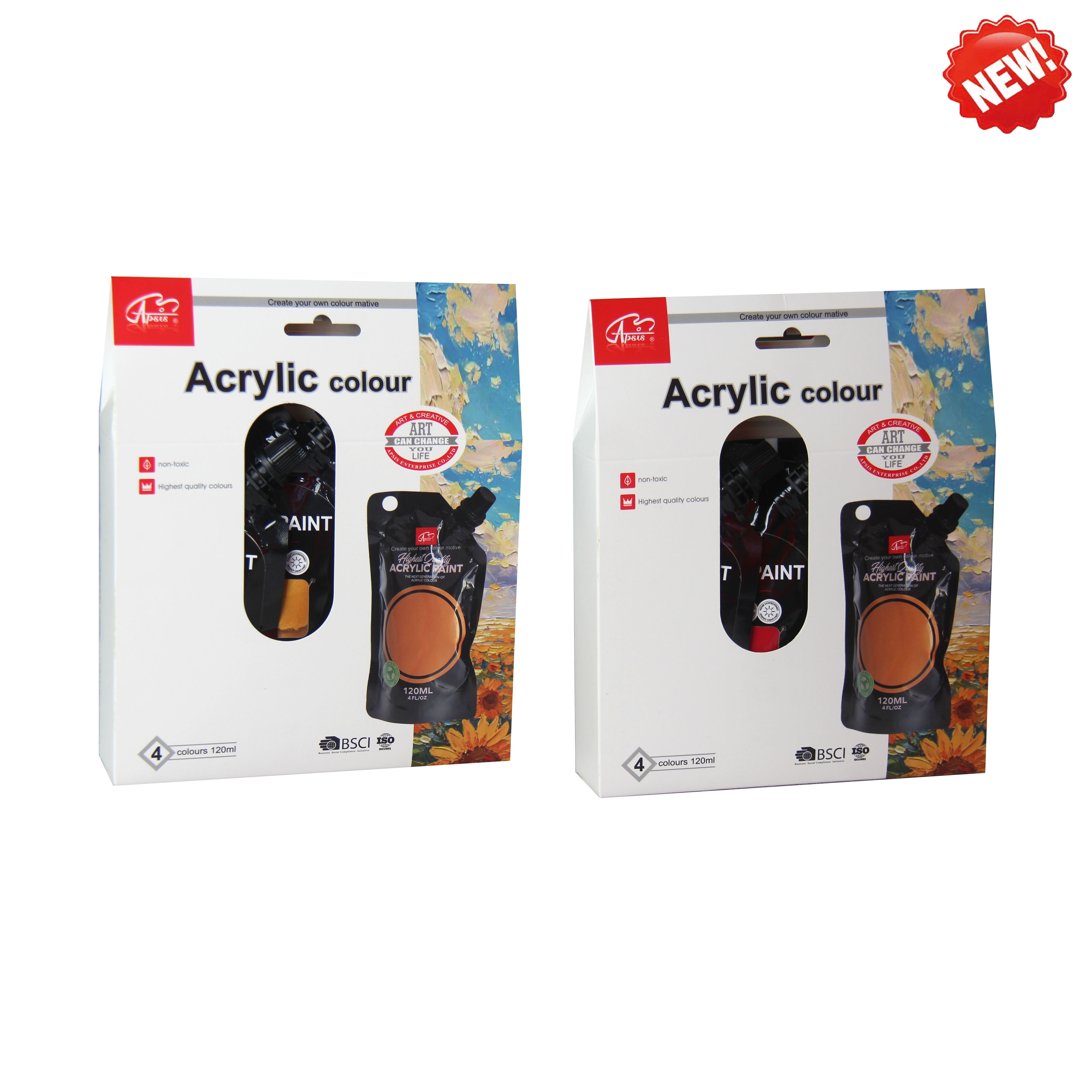 4colors *120ml acrylic color in plastic bag with color box