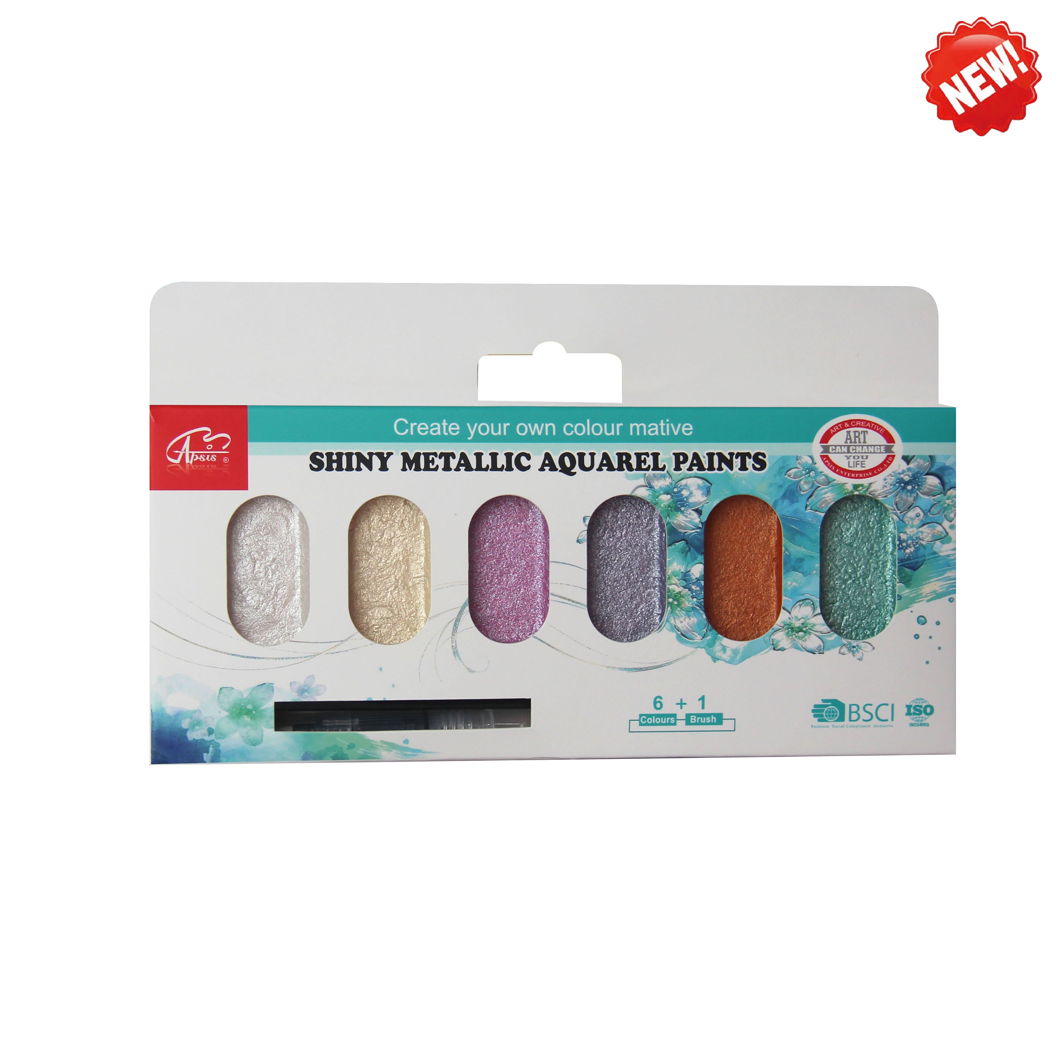6colors+1brush shiny metallic aquarel paints
